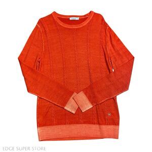J Lindeberg Orange Knit Merino Italian Wool Thin Scoop Neck Sweater Size Small